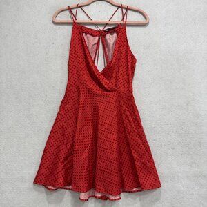Zara Dress Womens XS Red Polka Dot Strappy Open Back Fit & Flare Mini V Neck